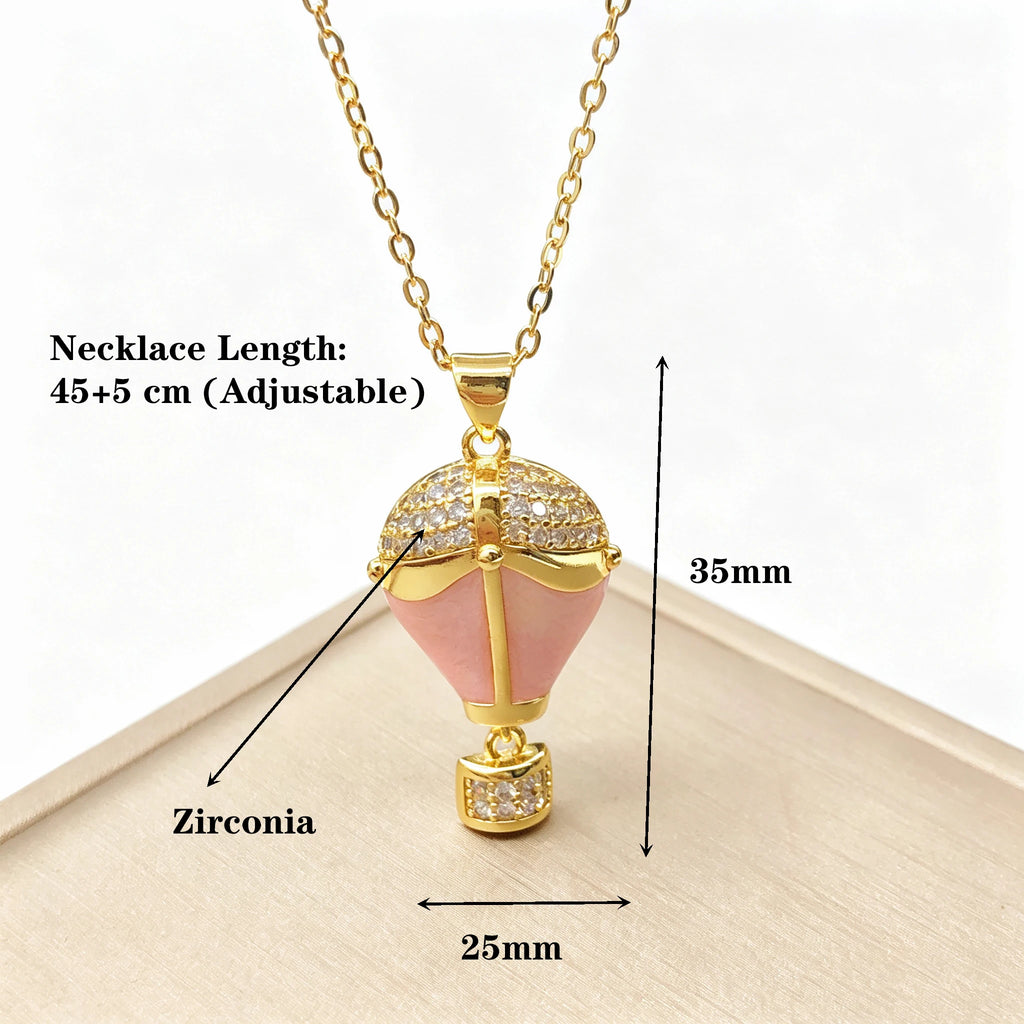 High-Quality Multicolor Enamel Art Hot Air Balloon Zircon Pendant Necklace Cute Fashion Party Jewelry For Women Daily Wear Qme