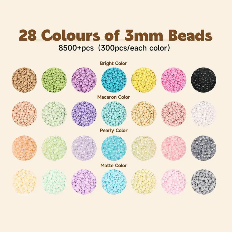 3mm Macaroon Color Series Glass Seed Beads Kit With Metal Jewelry Accessories for Jewelry Bracelet Necklace Making DIY 8500PCS Qme