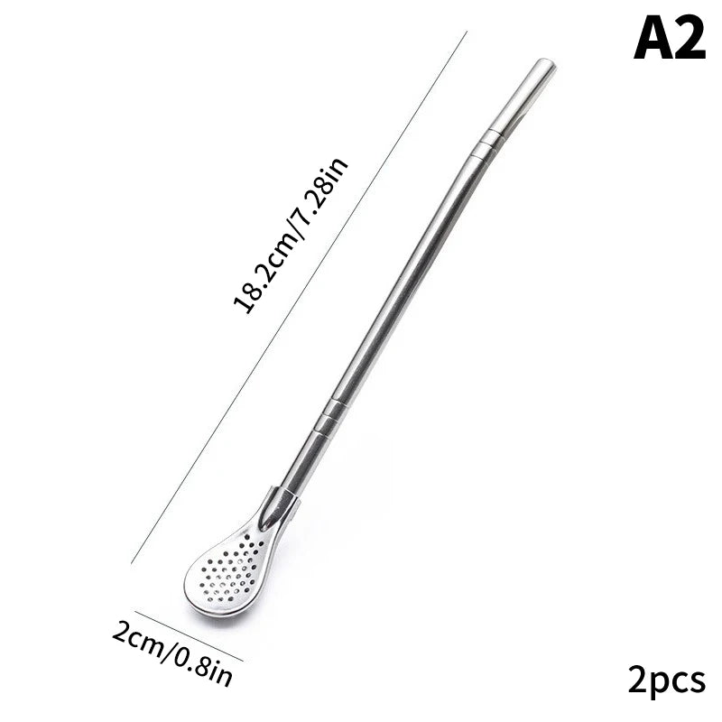 2pcs Detachable Filter Straw Stainless Steel Straw Spoon Tea Filter Yerba Mate Straw Reusable Drinking Tools Bar Accessories. Qme A2 2pcs