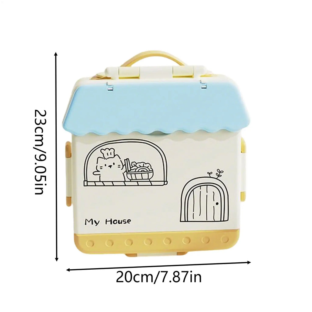 Lunch Box Kids Food Storage Bin 4 Compartments Spoon Fork School Qme
