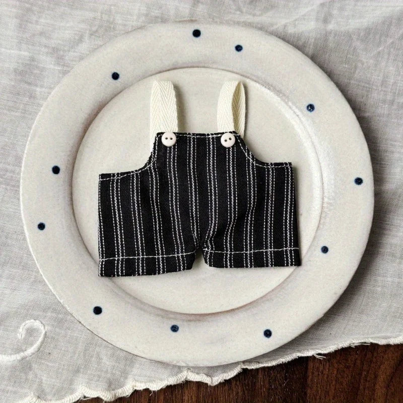 Suitable for 17cm labubu wearing retro striped overalls, cute changing clothes for dolls and dolls Qme black