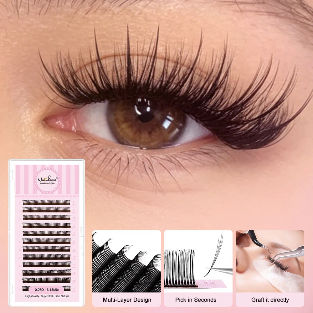 NATUHANA Easy Fanning Lashes Russian Volume Camellia 3D 5D Individual Qme