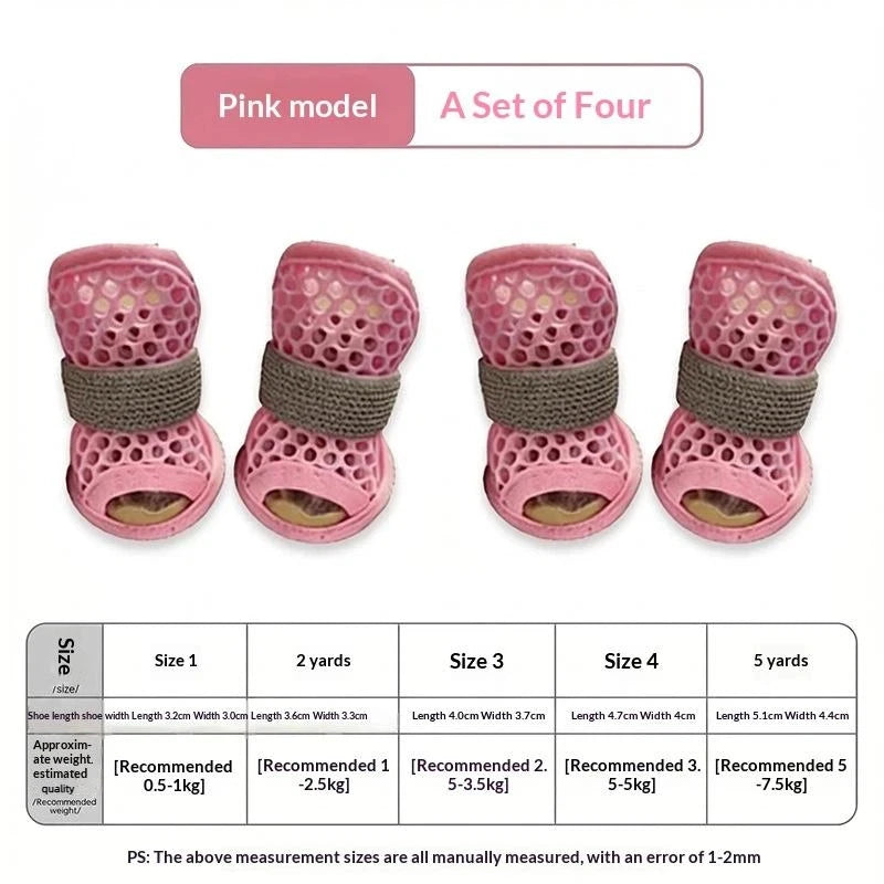 4Pcs/Set 4Pcs Cute Mesh Dog Shoes Summer Outdoor Anti-slip Cooling Dog Boots With Reflective Strap Breathable Puppy Shoes Pet Qme A size1