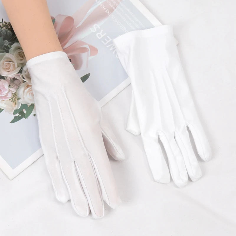 Elastic Black White Formal Gloves Honor Guard Gloves Guard Santa Men Women Inspection Mittens Work Driving Jewelry Butler Gloves Qme