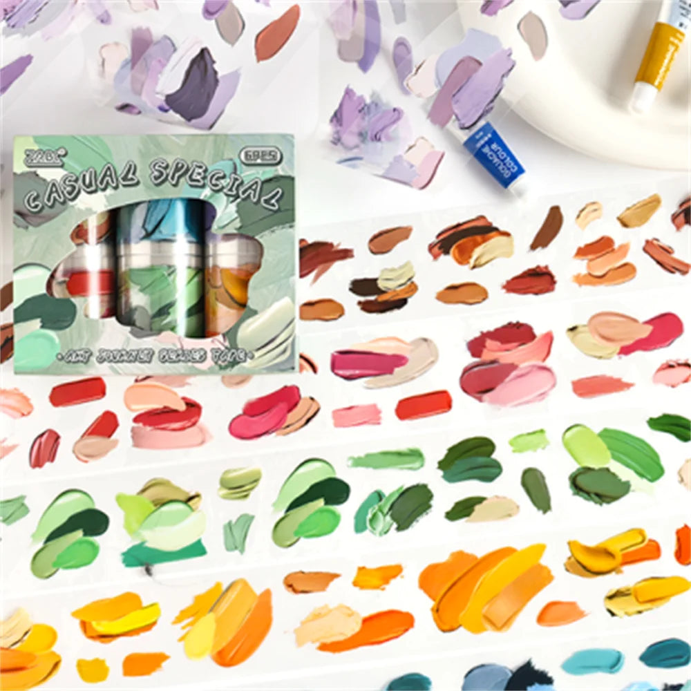 6/12 Rolls Watercolor Art PET Tape Set Basic Decorative Adhesive Tape Journal Supplies Stationery Scrapbooking Masking Tapes Qme