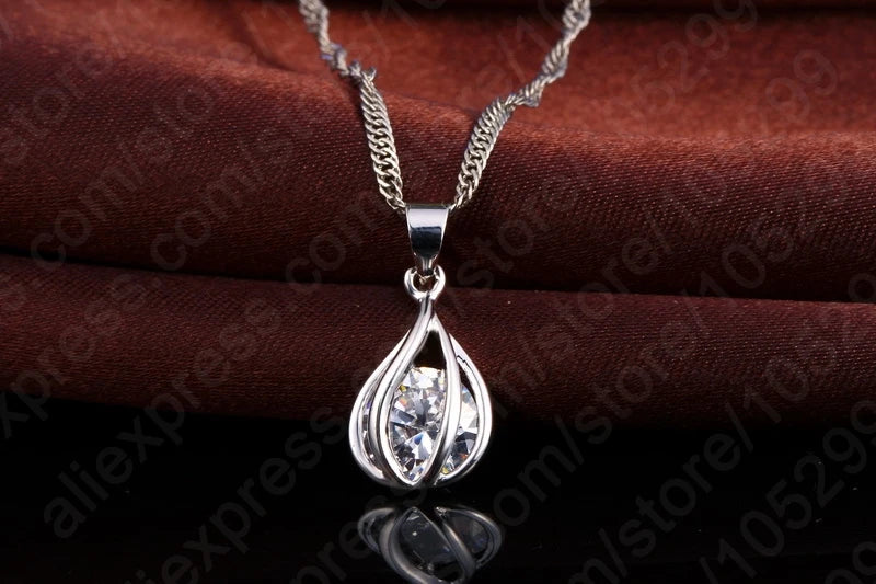 Jewelry Set for Women 925 Sterling Silver Color Cute Round Drop Shape Pendant Necklace Hoop Earring Big Promotion Sale Qme