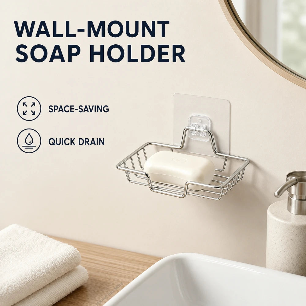 Self Adhesive Stainless Steel Soap Dish 1/3/5Pcs Wall Mounted Soap Drain Rack Bathroom Shower Soap Holder Storage Organizer Qme