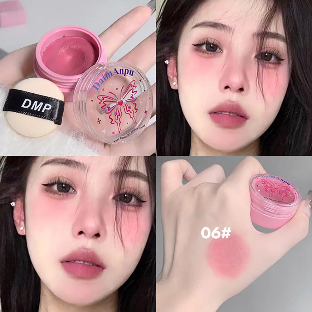 Airy Blush Clay Pigmented Powdery Cream Blusher Daimanpu Long-lasting Qme Plum Red D173-6