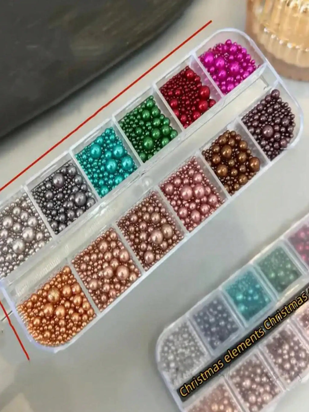 12 Grid Christmas Nail Art Flat Back Imitation Pearl Ornaments Gem Qme