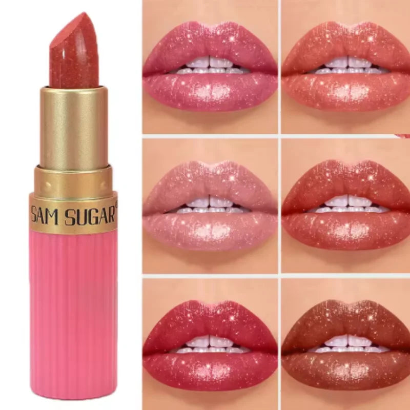 Diamond Pearlescent Lipstick Glitter Shiny Metallic Lipstick Lip Tint Long Lasting Nude Shimmer Shiny Lip Gloss Makeup Qme