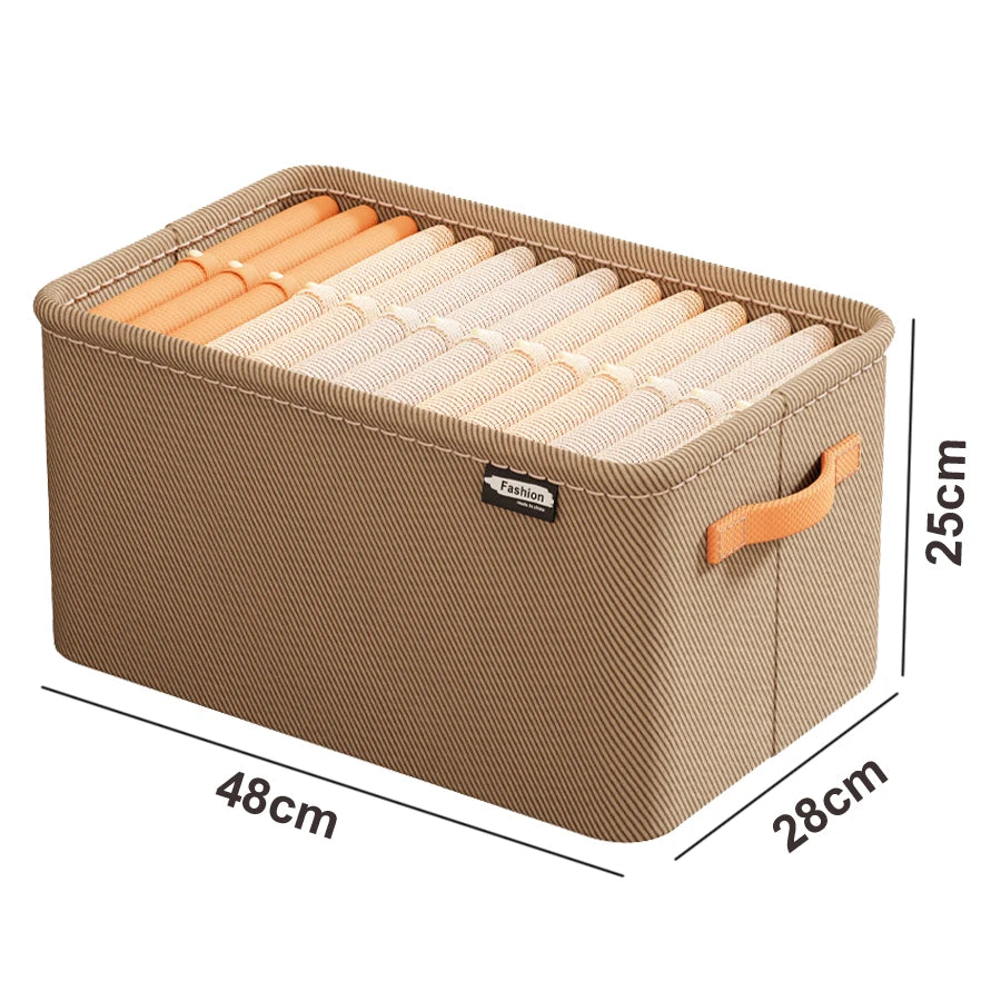 Home Use Drawer Style Wardrobe Long Rectangle Partitioned Ioan Storage Box Foldable Organizer Box For Clothes Pants Qme Khaki Big