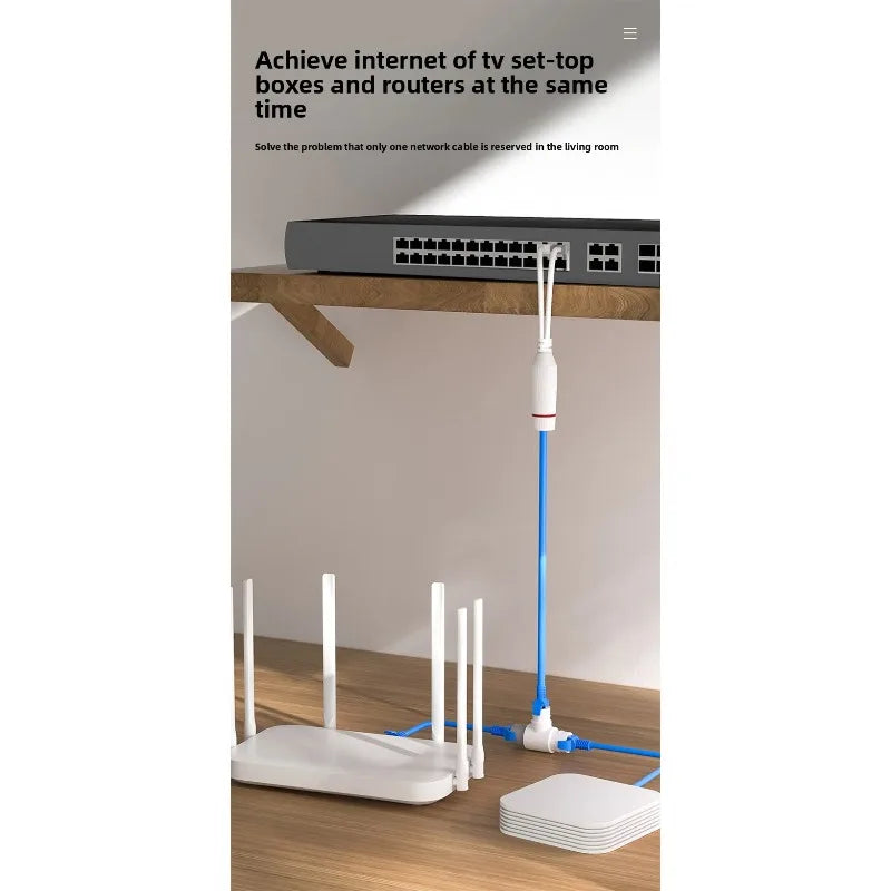 2PCS Network Expansion Cable Waterproof POE Splitter 1 to 2 Devices Simultaneous Connection Qme