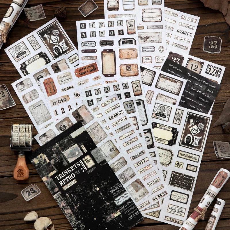 20/40 Pcs Vintage Label Die-Cutting Cartoon Stickers Book Scrapbooking Kit Journal Decor Supplies Aesthetics Stationery Decor Qme