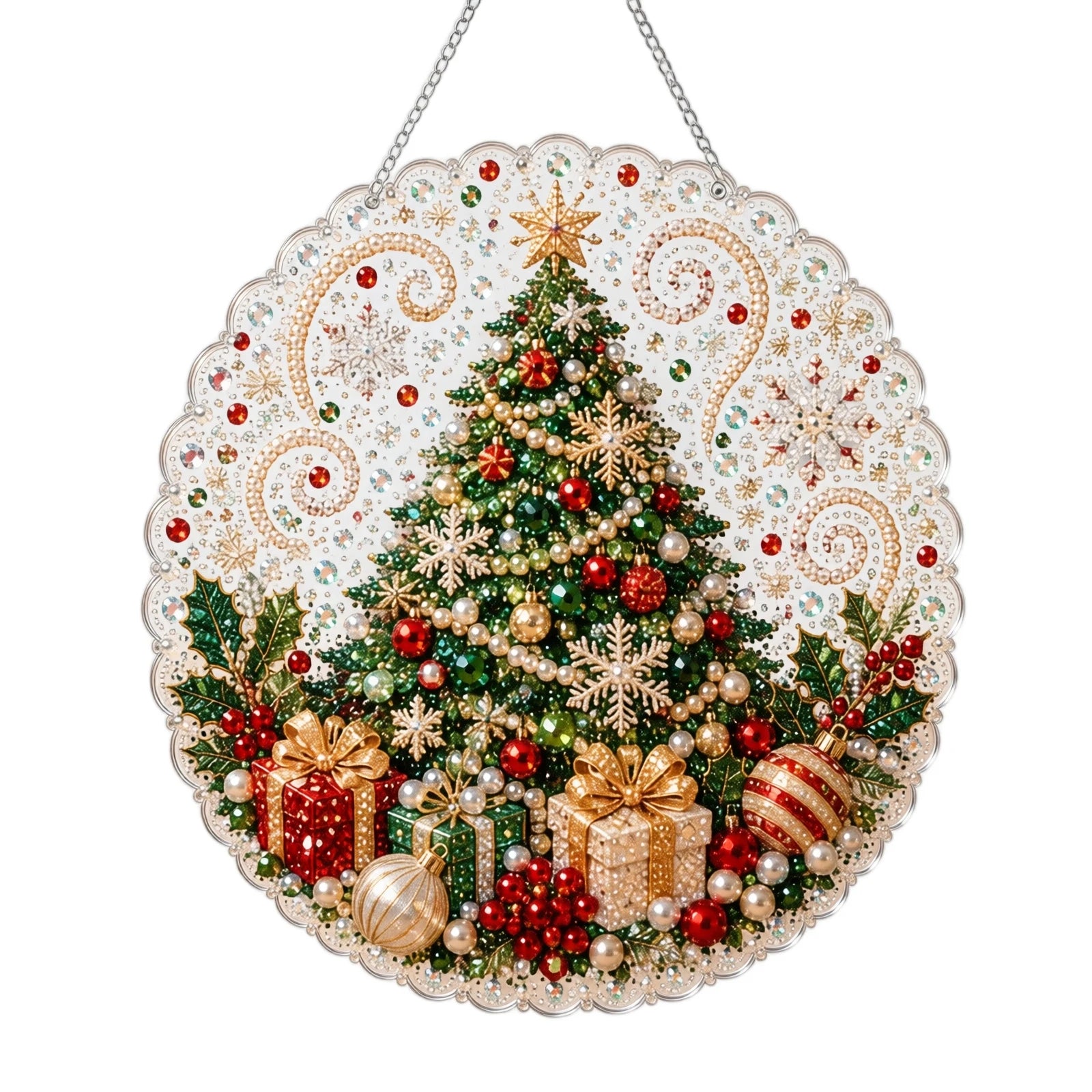 Christmas Scene Pearl and Diamond Hanging Handmade Material Kit DIY Set for Holiday Home Store Decor Creative Gift Qme A One Size