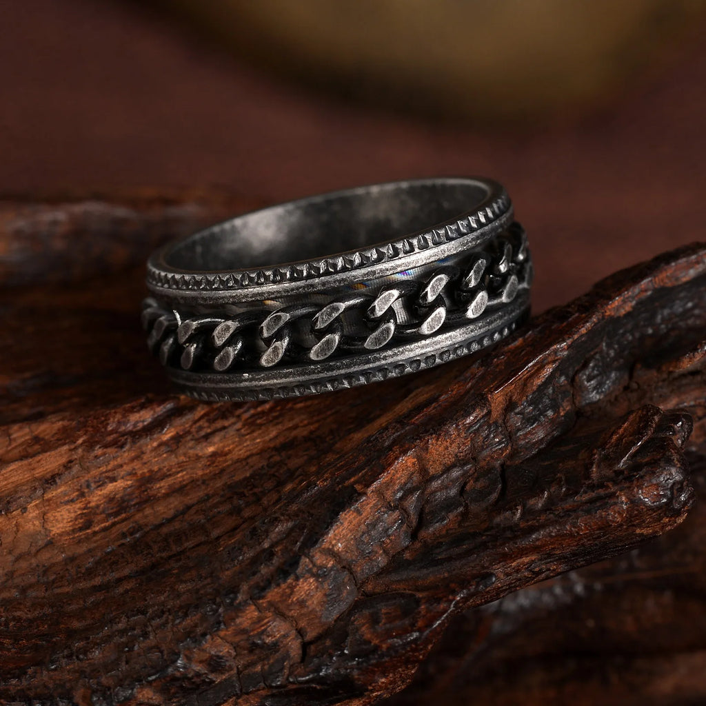 Vintage Viking Rune Rings For Men Women Retro Viking Stainless Steel Rotatable Fidget Anxiety Spinner Ring Retro Amulet Jewelry Qme
