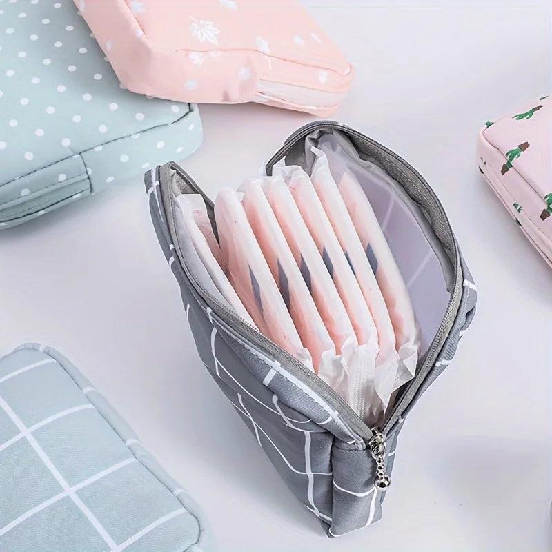 1pc Portable Sanitary Napkin Storage Bag - Girls' Cosmetic Lipstick Pouch with Travel Headset Coin Organizer - Convenient Qme