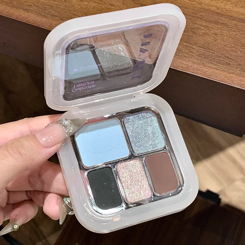 Five Color Eyeshadow Palette Gray White Smoky Makeup Matte Pearlescent Silkworm Brightening Fine Shimmer High Pigmented Plate Qme