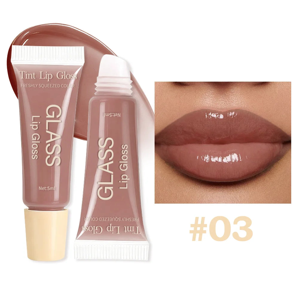 3-Color Glass Tint Lip Gloss Long Lasting Non-sticky Hydrating Qme Chocolate