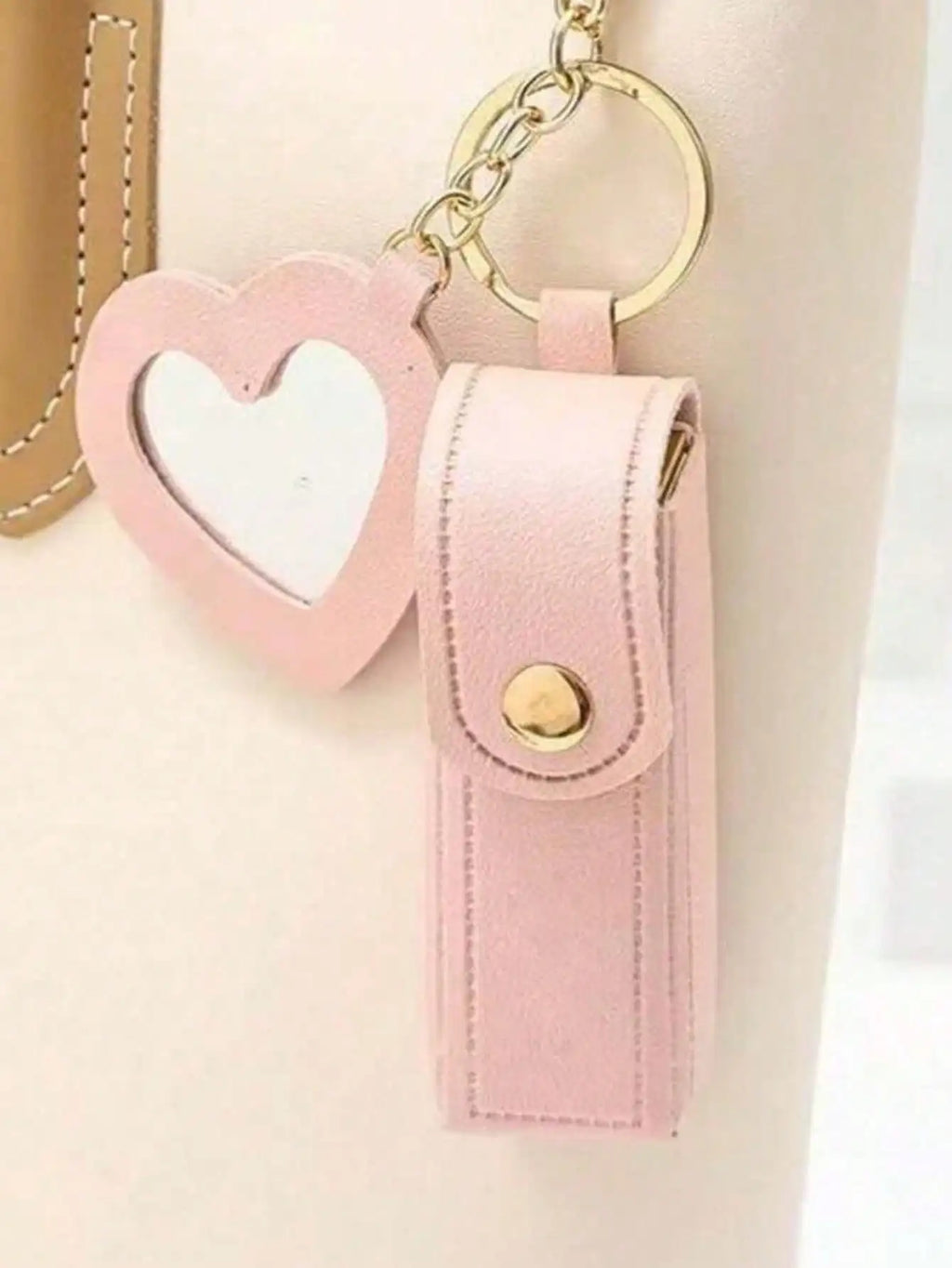 Lipstick Holder Heart-shaped Mirror Useful Women Makeup Key Chain Qme
