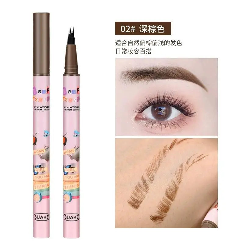 4 Colors Eyebrow Pen Waterproof 4 Fork Tip Eyebrow Tattoo Pencil Cosmetic Long Lasting Natural Dark Brown Liquid Eye Brow Pencil Qme 02 dark brown