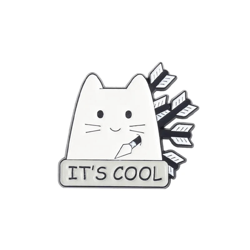 Cartoon Cat Enamel Pin I'm Fine Quote Metal Cute Animals Knife Badge Lapel Clothes Brooch Jewelry Gift Backpack Gift for Friends Qme Style 2