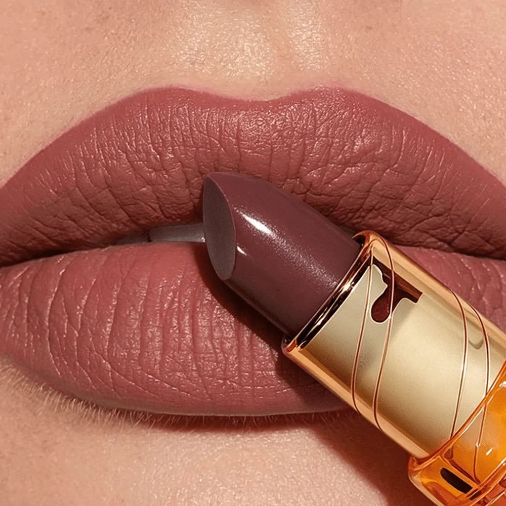 JUJU DREAM Amber Transparent Tube Velvet Lipstick Retro Brown Matte Qme