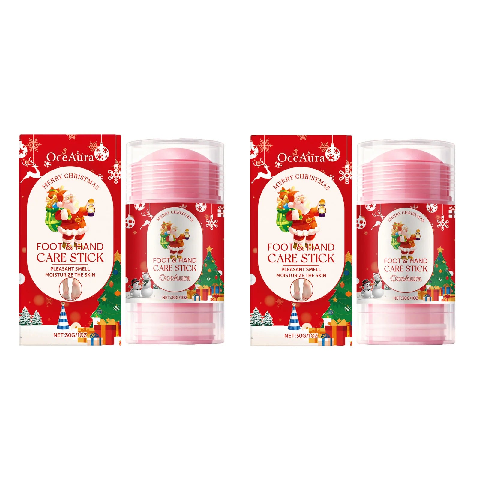 Christmas Urea Hand Foot Care Stick Moisturizing Balm for Dry Cracked Heels Elbows & Knees Gentle Exfoliation Softening Skin Qme 2Pcs-B