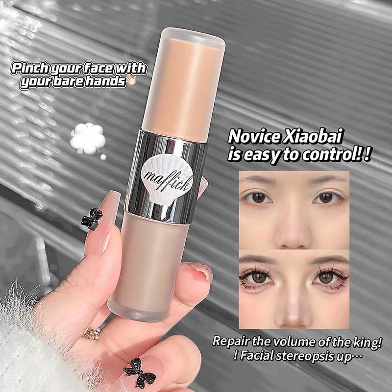 Dual-Ended Pearl Gloss Contour & Highlight Liquid Diamond Silver & Matte White Cream Three-dimensional Shine Face Contouring Qme