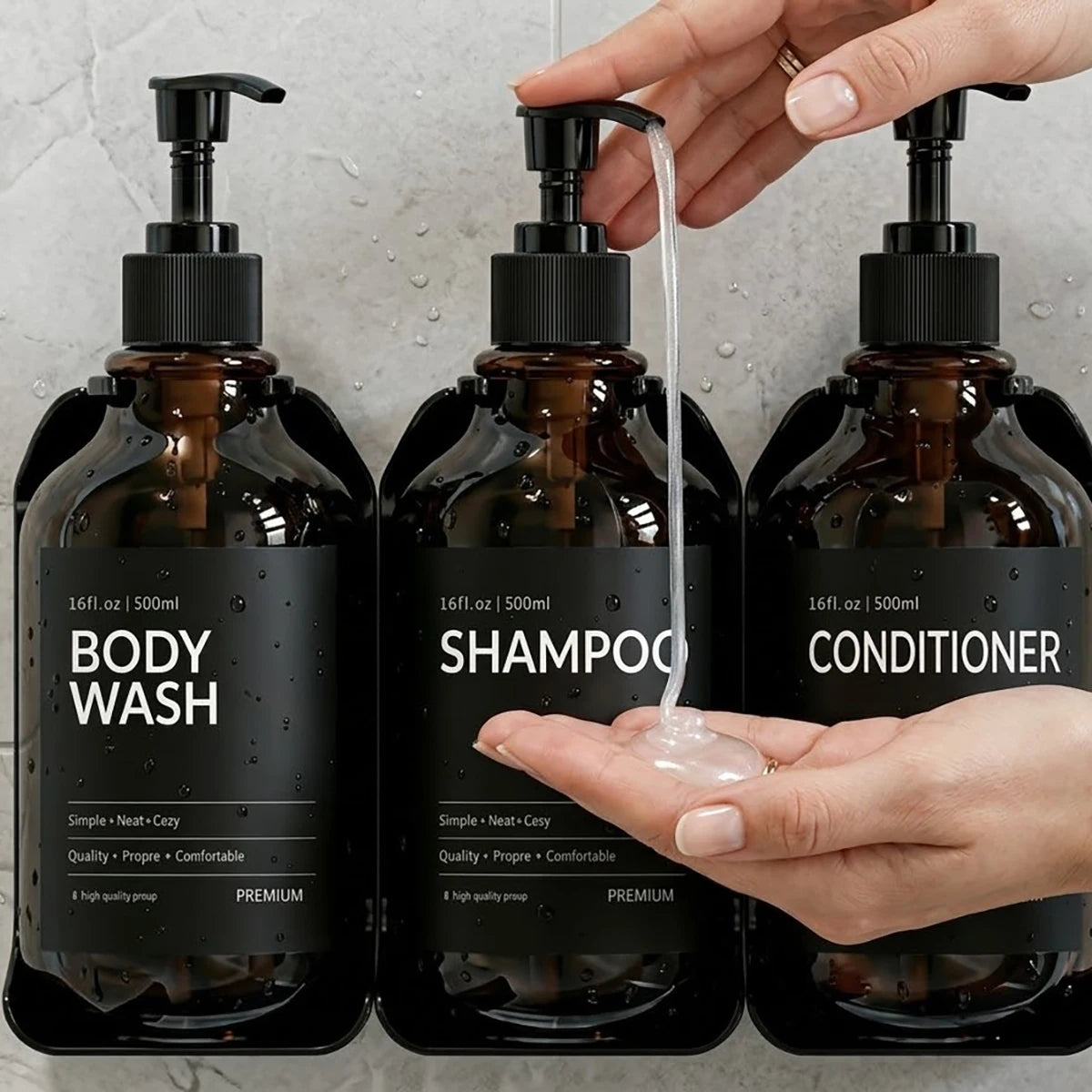 Shower Soap Dispenser Wall Mounted-Charmber Shampoo and Conditioner Dispenser Set-No Drill Bathroom Soap Dispenser for Shower Qme