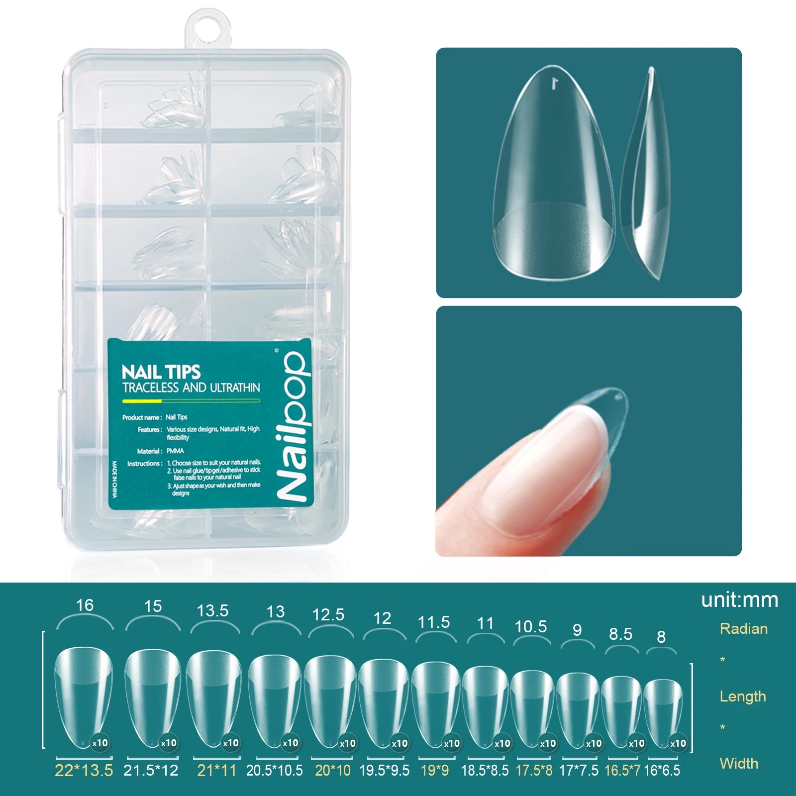Nailpop Soft Gel Tips Nails Acrylic Material Medium Almond Coffin Qme S-Almond 120