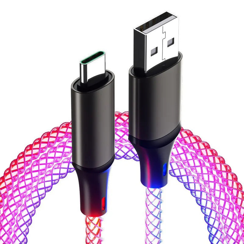 RGB Flowing LED Data Cable Breathing Gradient PD66W for iPhone Samsung Huawei Dual Type C Android Fast Charging Cord Qme USB to Type-c 2M
