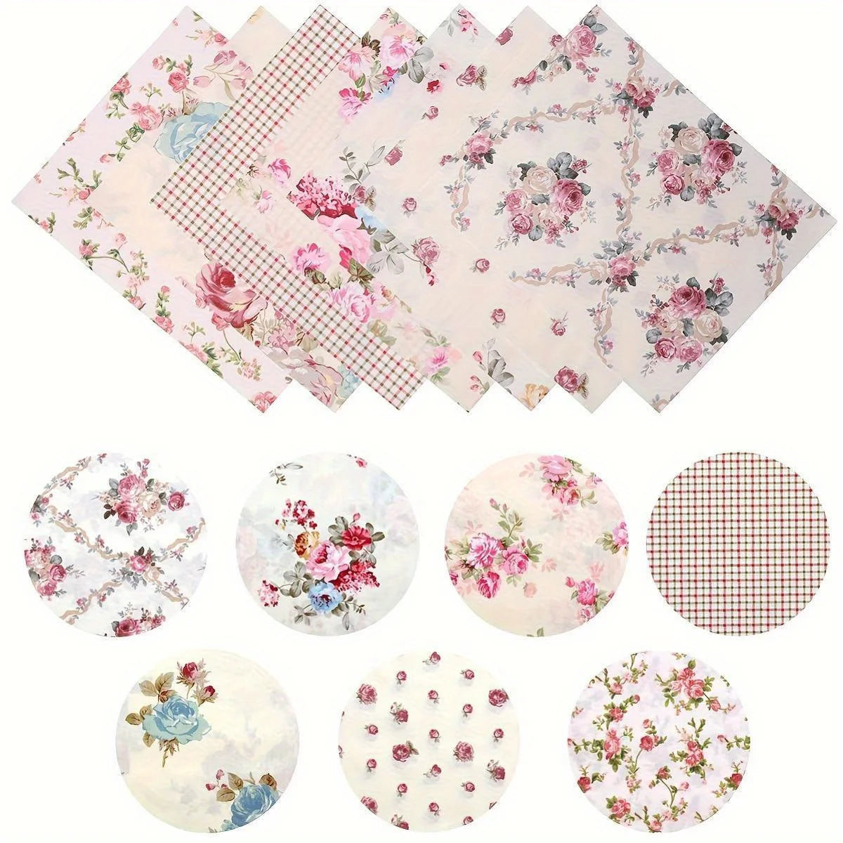 Pastoral Pink Rose Printed Soft Breathable for Girls Dress Apron Cushion Cover，for quilting, sewing, splicing, and DIY crafts Qme