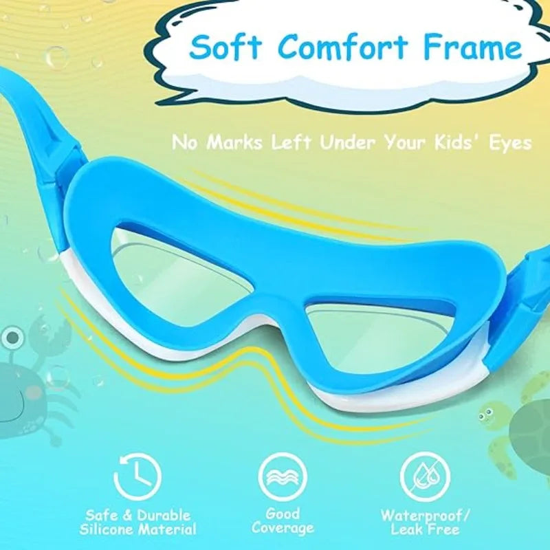 Anti-fog Kids Swim Goggles Large Frame UV Protection Silicone No Qme