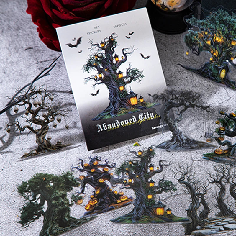10 Sheets/Bag Gothic Abandoned City Scenery Stickers for Scrapbooking Planner Notebook DIY Phone Case Decoration Office Gift Qme