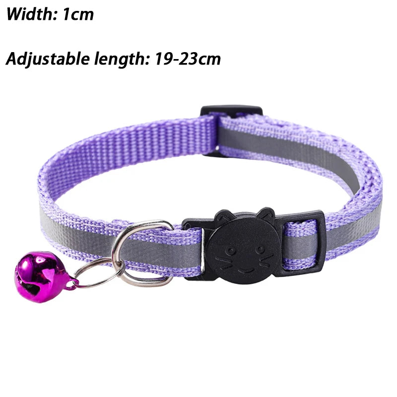 Round Ear Cat Dog Collar Glowing Pet Reflective Safety Buckle Bell Qme Purple one size