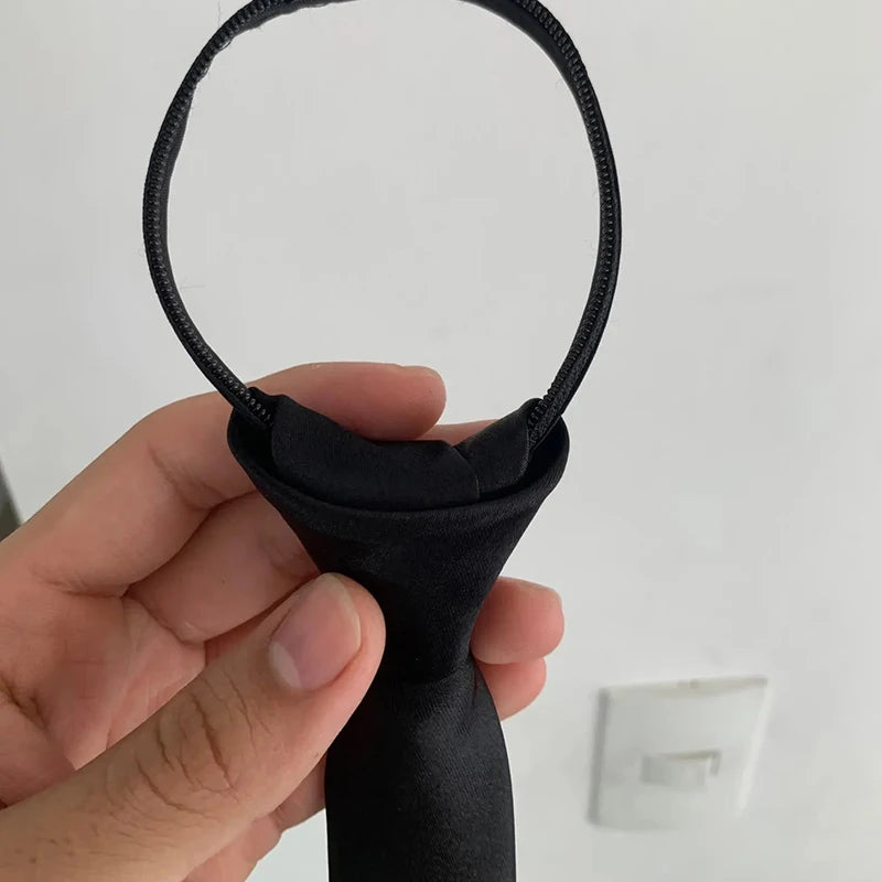 Unisex Black Simple Clip Tie Men's Women's JK Zipper Collar Solid Qme