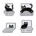 Cartoon Black Cat Brooch Enamel Pins Creative THINK BEFORE YOU CLICK Lapel Backpack Badges WORKING FROM HOME Jewelry Wholesale Qme set