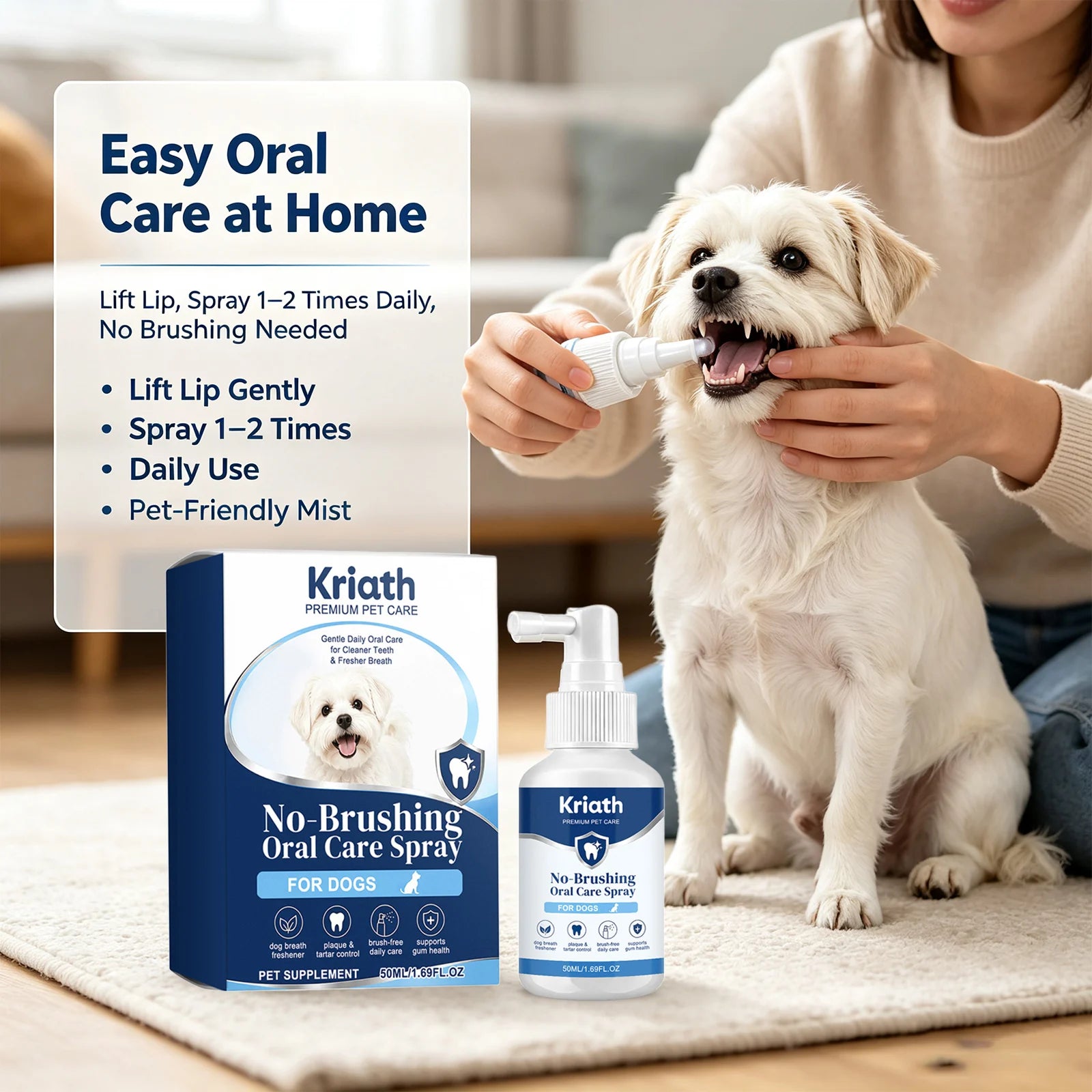Dog Oral Care Spray Reducing Plaque & Tartar Accumulation Eliminating Bad Breath Soothing Gums Daily Pet Dental Cleaning Spray Qme