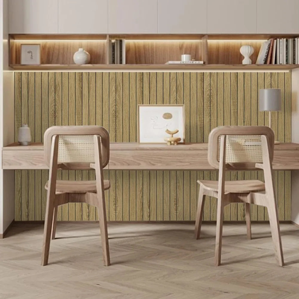 1 Roll Self-Adhesive Wood Grain Wall Panel Waterproof Background Wall Grille Sticker Suitable for Ceiling Living Room Decoration Qme