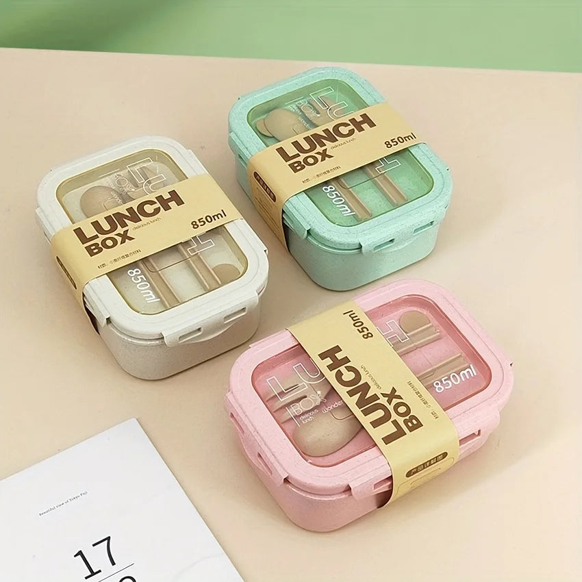 Wheat Straw Lunch Box Bento Students Portable Sealed Compartment Qme