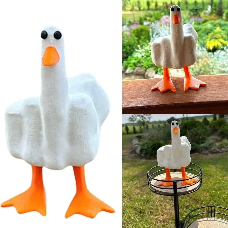 Funny Creative Duck Middle Finger Animal Gift Resin Craft Home Decoration Statue Garden Courtyard and Micro Landscape Figurines Qme