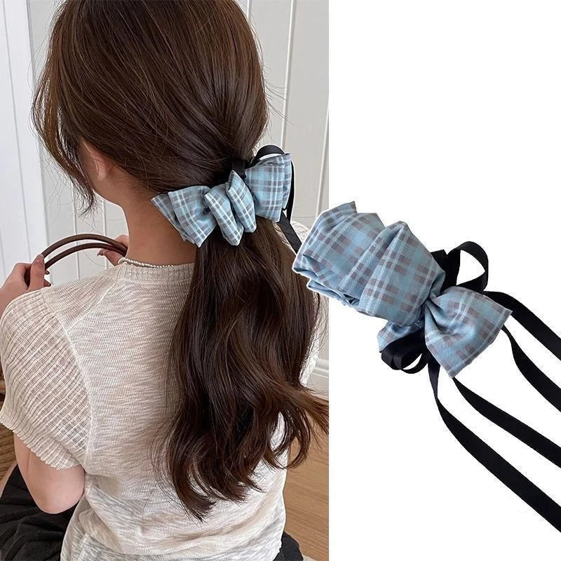 Fashion Women's Blue Bow Hair Accessory Ponytail Female Vintage Qme