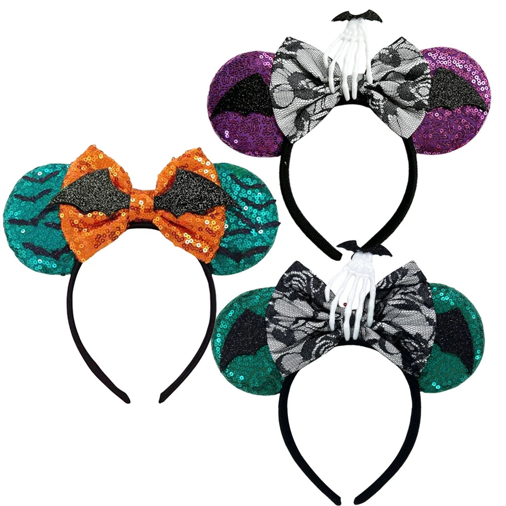 New skull Mickey Halloween Ghost Bat Skeleton Headband for Girls Women Cosplay Hairbands Mouse Ears Headbands Hair Accessorie Qme