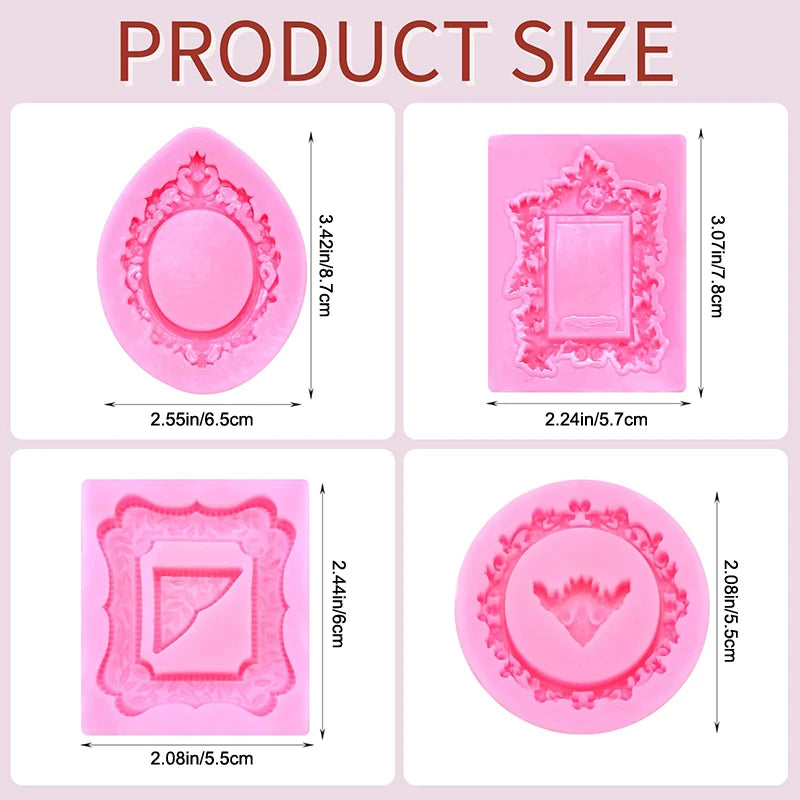 CC114Pcs Silicone Frame Molds Chocolate Mini Air Dry Clay Polymer Qme 4Pcs Pink