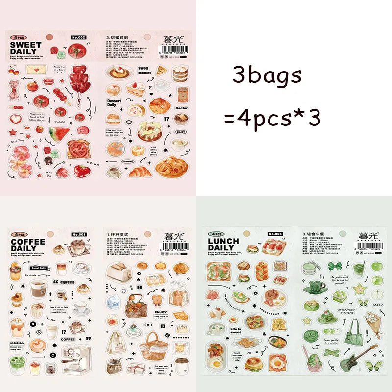 Exquisite Afternoon Tea Dessert Flat Stickers, Notebook Decoration Stickers for Junk Journals, Photo Frames & Albums Qme 3 bags-A