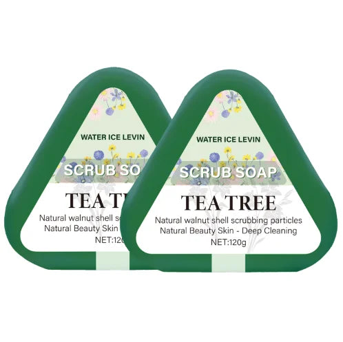 Tea Tree Scrub Soap with Natural Walnut Shell Particles for Deep Cleaning & Natural Beauty Skin Care. Qme Lavender 120g