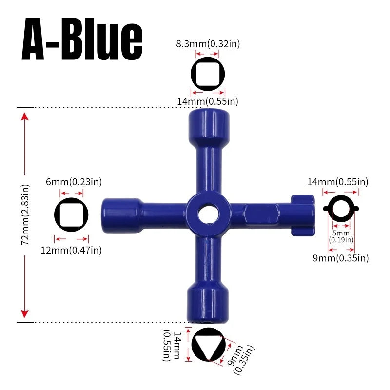 4-in-1 Cross Switch Square Key Wrench Multifunction Repair Hand Tools for Electrical Elevator Control Cabinet Valve Universal Qme A-Blue