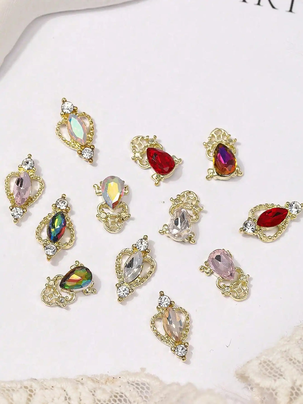 Luxury Long Gold Silver Nail Charms Rhinestone Y2k Unique Design Tips Qme