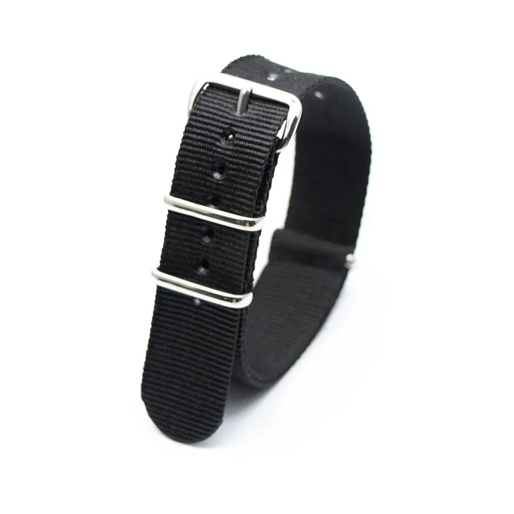 Durable Striped Nylon Wristband Bracelet Style Watch Band 18MM 20MM 22MM 24MM Universal Strap for Sport Casual Watches Qme black 22mm