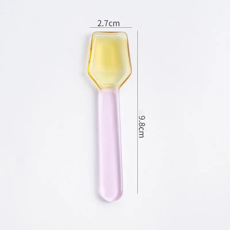Cute Style Colorful Glass Dessert Spoon Heat Cold Resistance INS Style Ice Cream Spoon Short Handle Coffee Spoon Ice Cream Qme A4